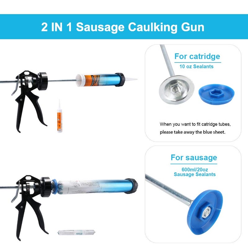 CJGQ Sealant Sausage Caulking Gun Aluminium-600ml/20oz - 12:1 Thrust Ratio (Blue) - Image 3